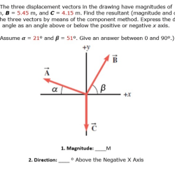 The three displacement vectors in the drawing have magnitudes of